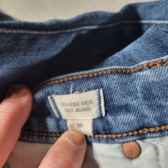 Madewell Womens Mid-Rise Kick Out Flare Raw-Hem Blue Cotton Blend Jeans Size 30 - Picture 4 of 11